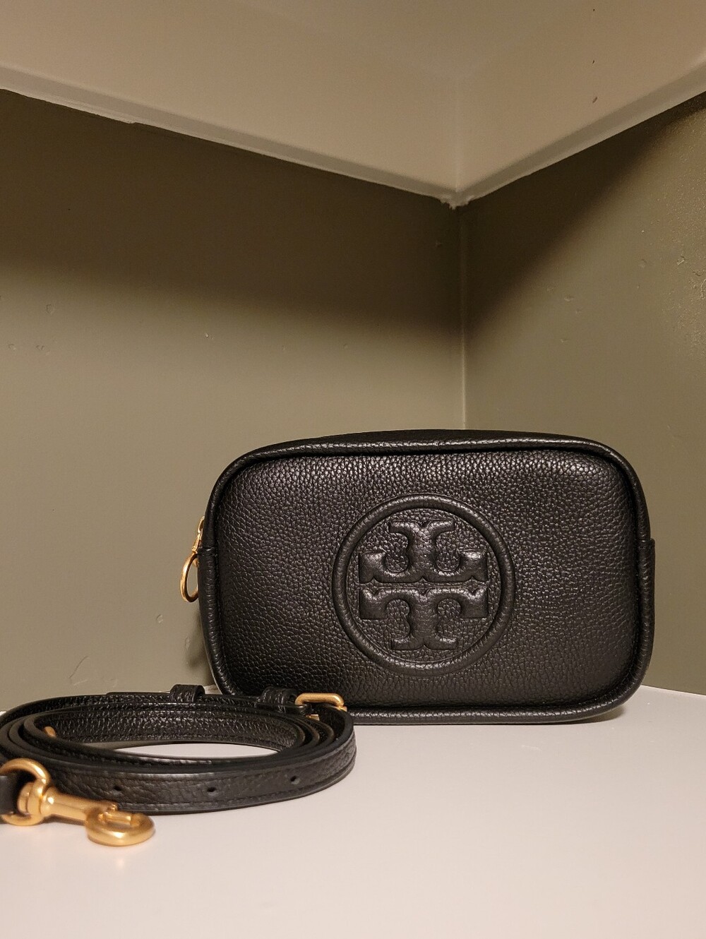 Tory Burch Perry Bombé Mini Black Leather Crossbody Bag